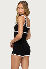 Saffra Contrast Ruffle Knit Top