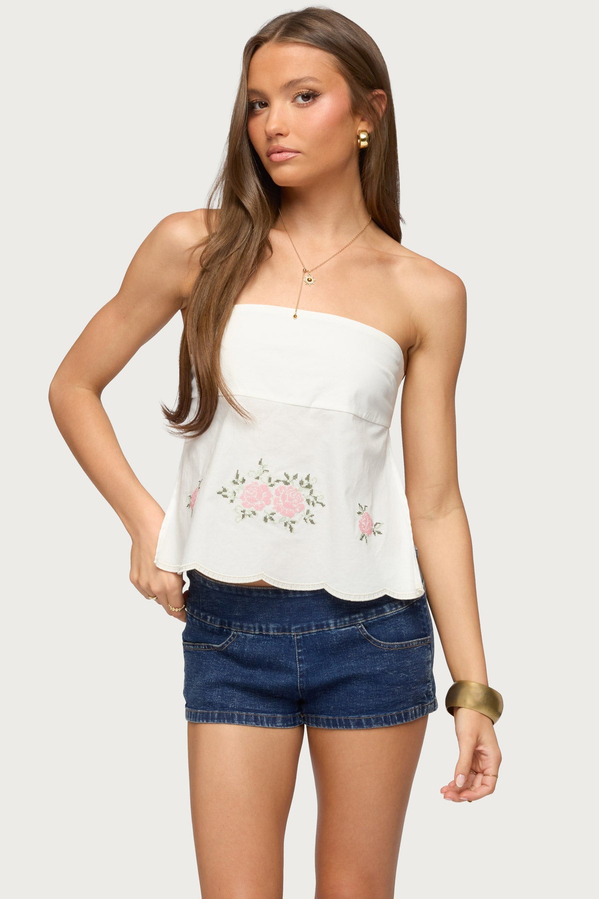 Shiri Floral Embroidered Backless Top