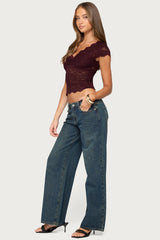 Elza Scalloped Sheer Lace Top