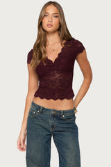 Elza Scalloped Sheer Lace Top