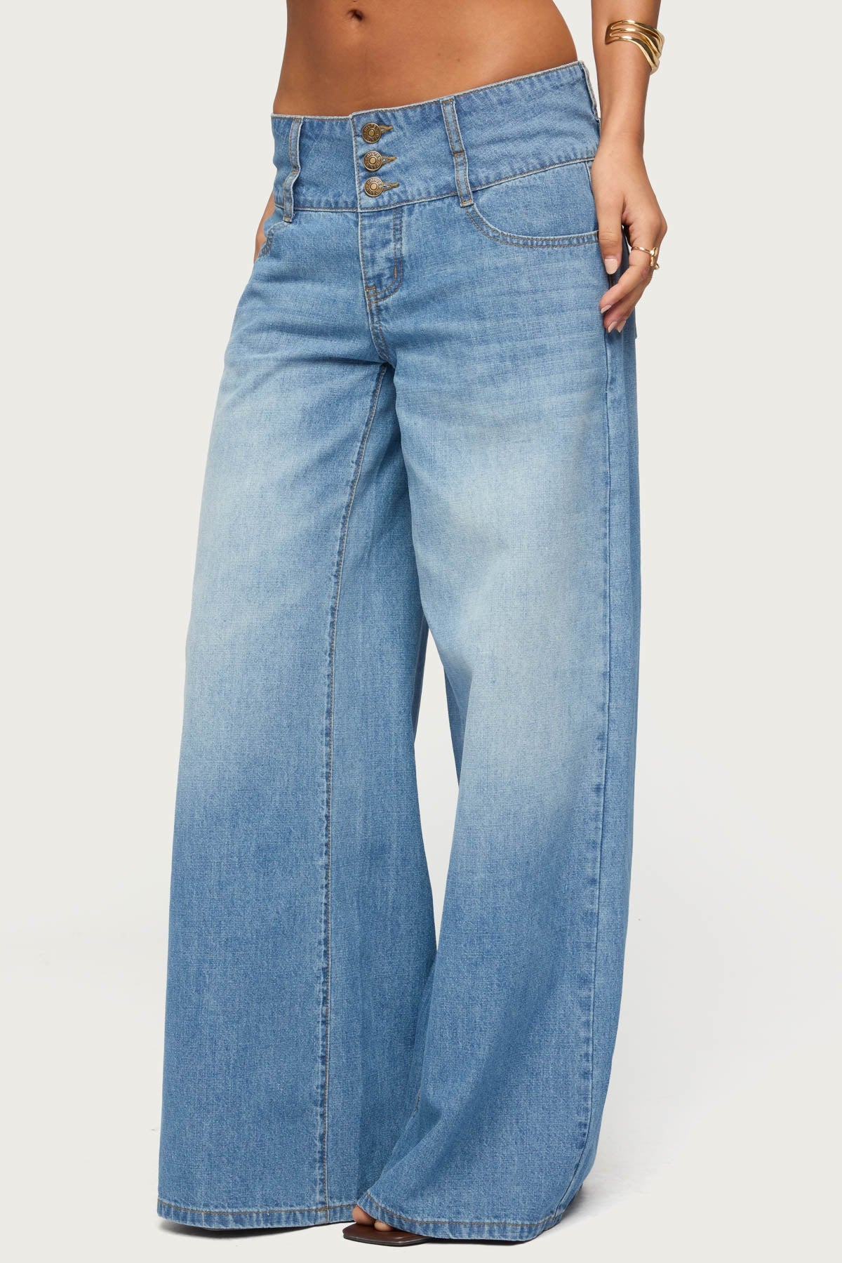 Wide Waistband Low Rise Baggy Jeans