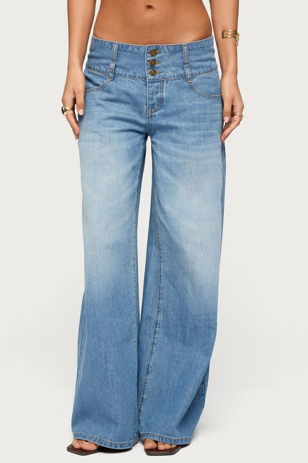 Wide Waistband Low Rise Baggy Jeans