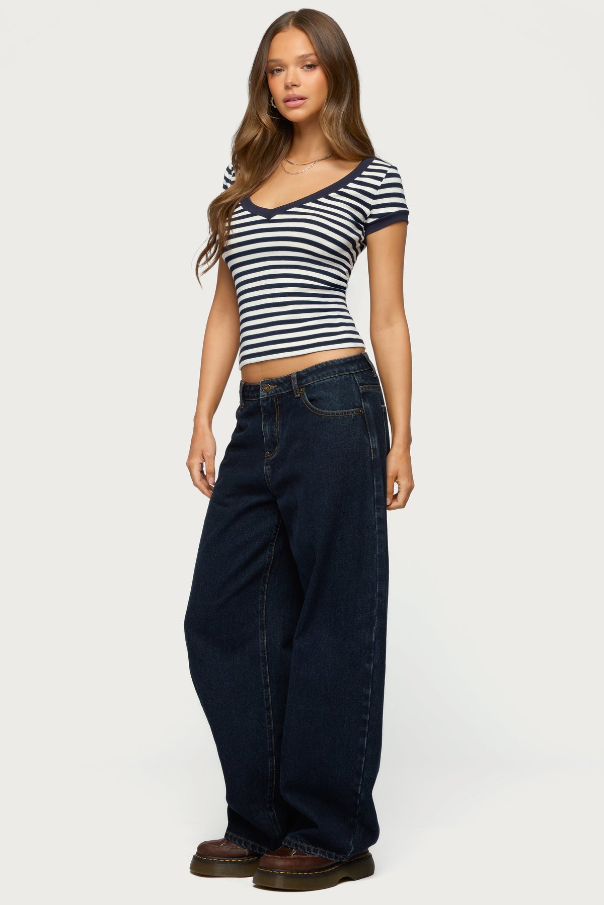 Antonela Striped V Neck T Shirt