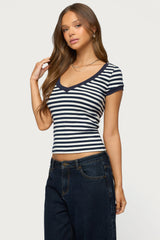Antonela Striped V Neck T Shirt
