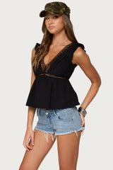 Meadow Linen Look Lacey Top