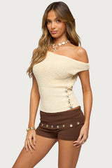 Buttoned Off Shoulder Crochet Top