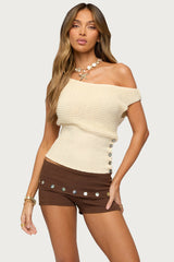 Buttoned Off Shoulder Crochet Top