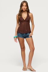 Lani Sequin Bead Chiffon Halter Top
