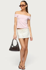 French Terry Striped Off Shoulder Top