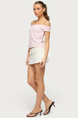 French Terry Striped Off Shoulder Top
