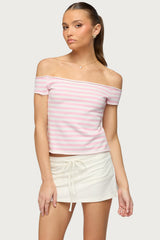 French Terry Striped Off Shoulder Top