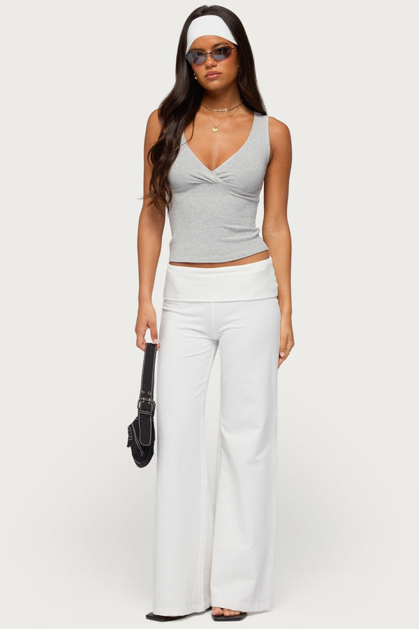 Wide Leg Foldover Trousers