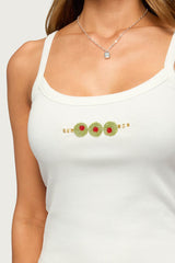 Martini Girl Bead Ribbed Tank Top