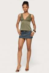 Vikkey Lacey Satin Effect Tank Top