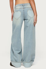 Contrast Heart Low Rise Baggy Jeans