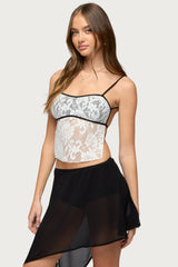 Solara Contrast Backless Sheer Crochet Top