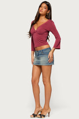 Mar V Neck Three-Quarter Sleeve Top