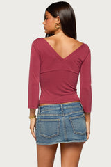 Mar V Neck Three-Quarter Sleeve Top
