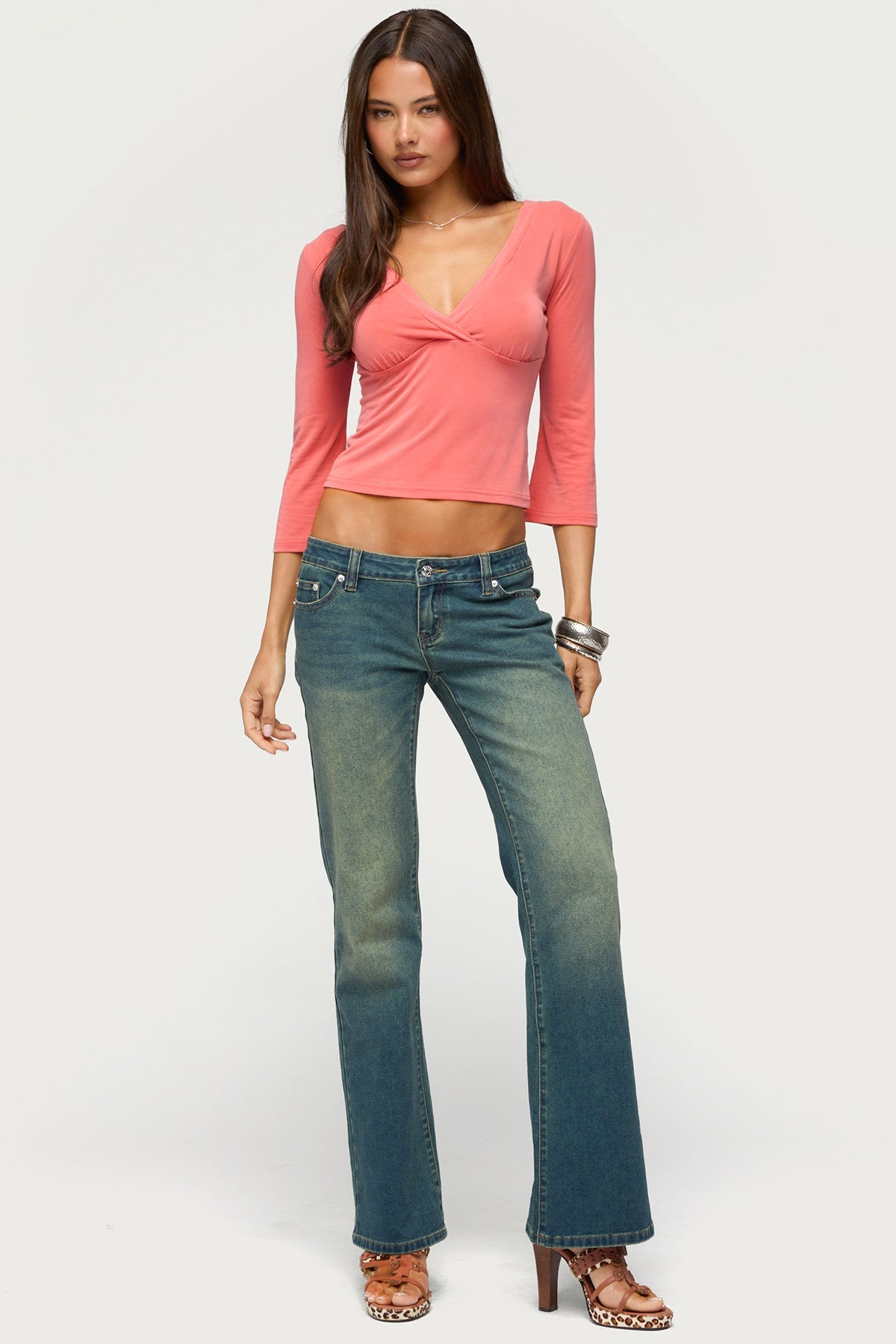 Mar V Neck Three-Quarter Sleeve Top