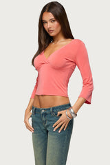 Mar V Neck Three-Quarter Sleeve Top
