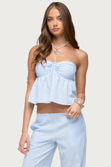 Cersei Striped Tie Front Strapless Top