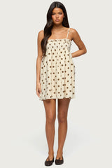 Polka Dot Linen Look Mini Dress