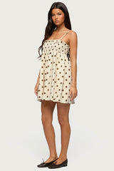 Polka Dot Linen Look Mini Dress