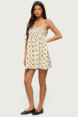 Polka Dot Linen Look Mini Dress