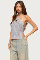 Thaly Backless Sequin Crochet Halter Top
