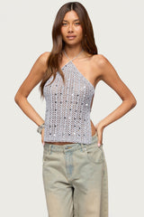 Thaly Backless Sequin Crochet Halter Top