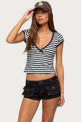 Laia Striped V Neck T Shirt