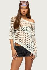 Cloe Off Shoulder Crochet Poncho