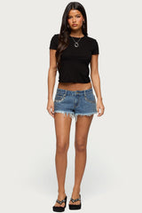 Studded Frayed Low Rise Denim Shorts