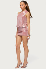 Prussia Shiny One Shoulder Mini Dress