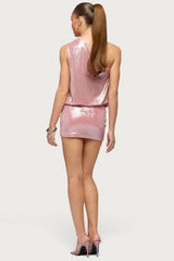 Prussia Shiny One Shoulder Mini Dress