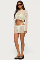 Kirah Sequin Crochet Mini Skirt