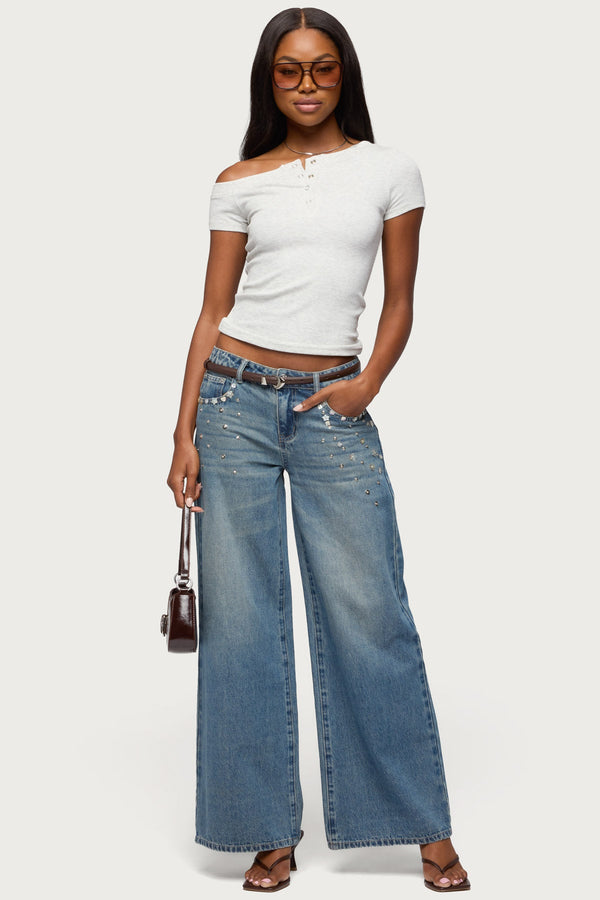 Jubilee Off Shoulder Henley Top