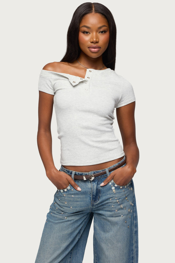 Jubilee Off Shoulder Henley Top