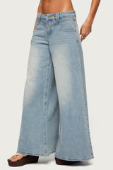 Stitched Low Rise Wide Leg Jeans