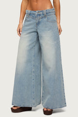 Stitched Low Rise Wide Leg Jeans