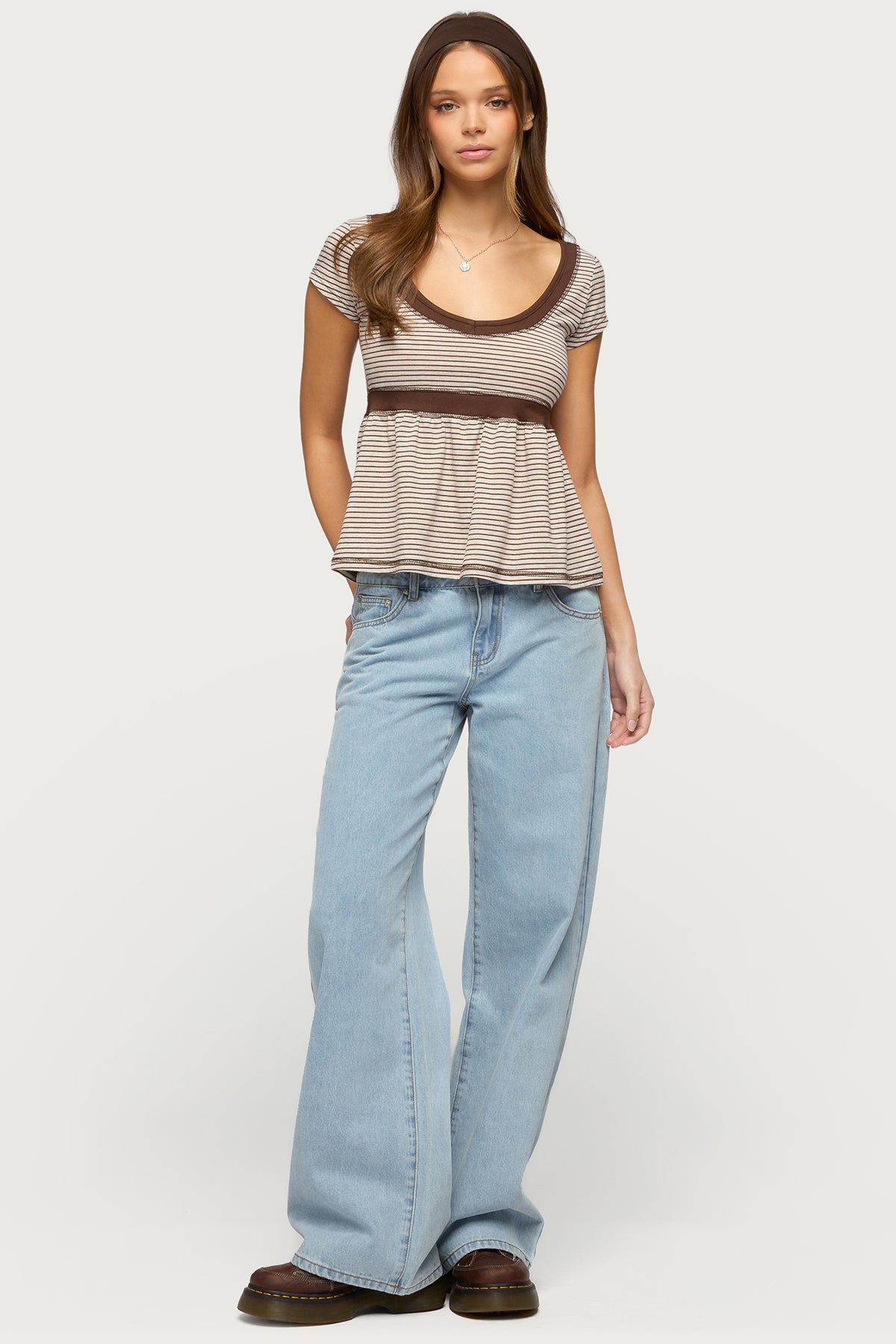 Sady Contrast Striped Babydoll Top