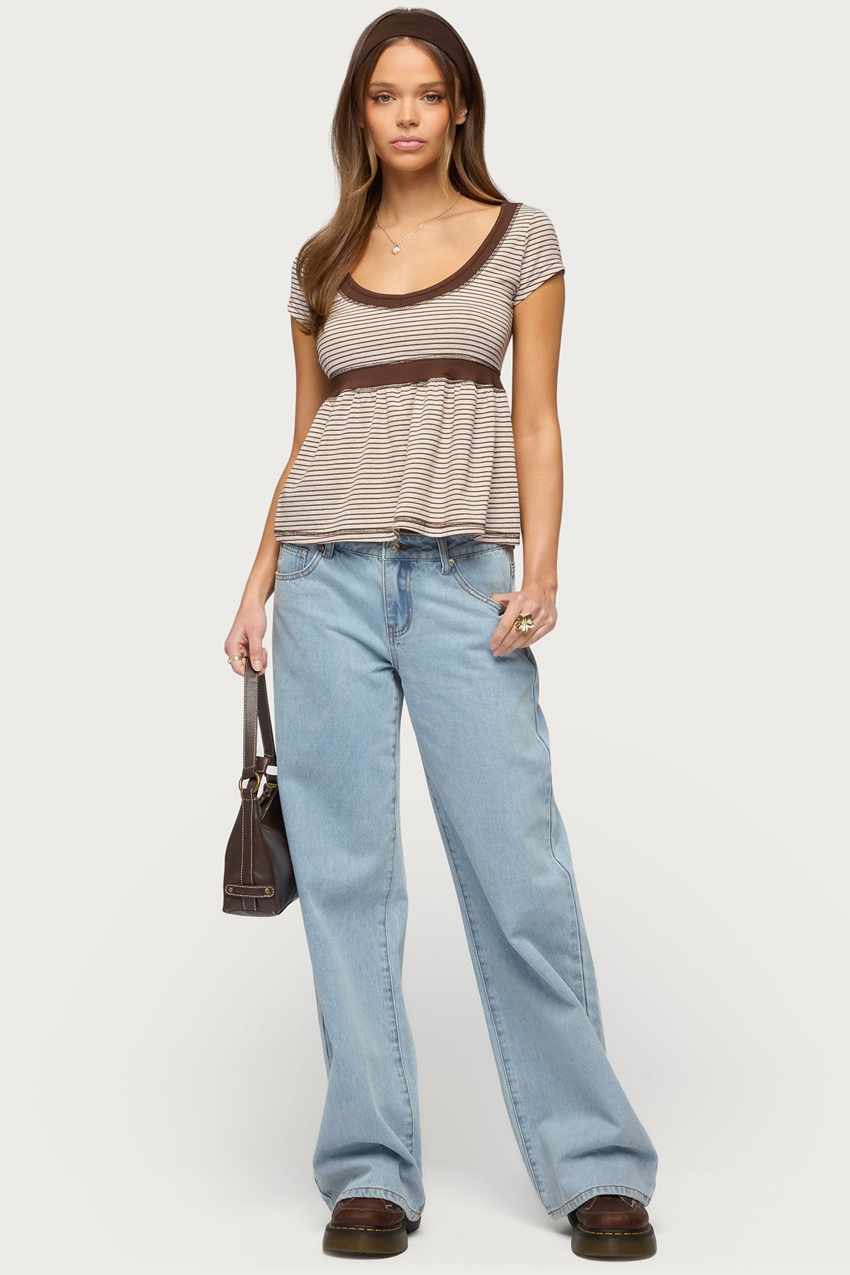 Sady Contrast Striped Babydoll Top