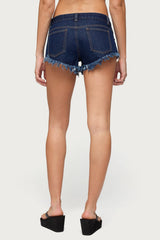 Studded & Distressed Low Rise Denim Shorts