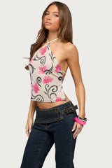 Floral Swirl Chiffon Backless Top