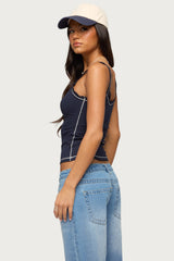 Contrast Stitched Lacey Henley Top