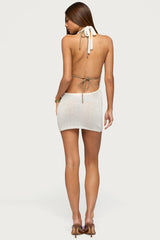 Backless Cowl Neck Knit Mini Dress