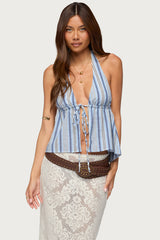Galee Tie Front Linen Look Top