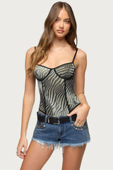 Minerva Zebra Cupped Mesh Bodysuit