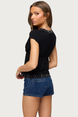 Sepede Lacey Pearl Tie Front Top