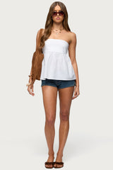Linen Look Strapless Babydoll Top